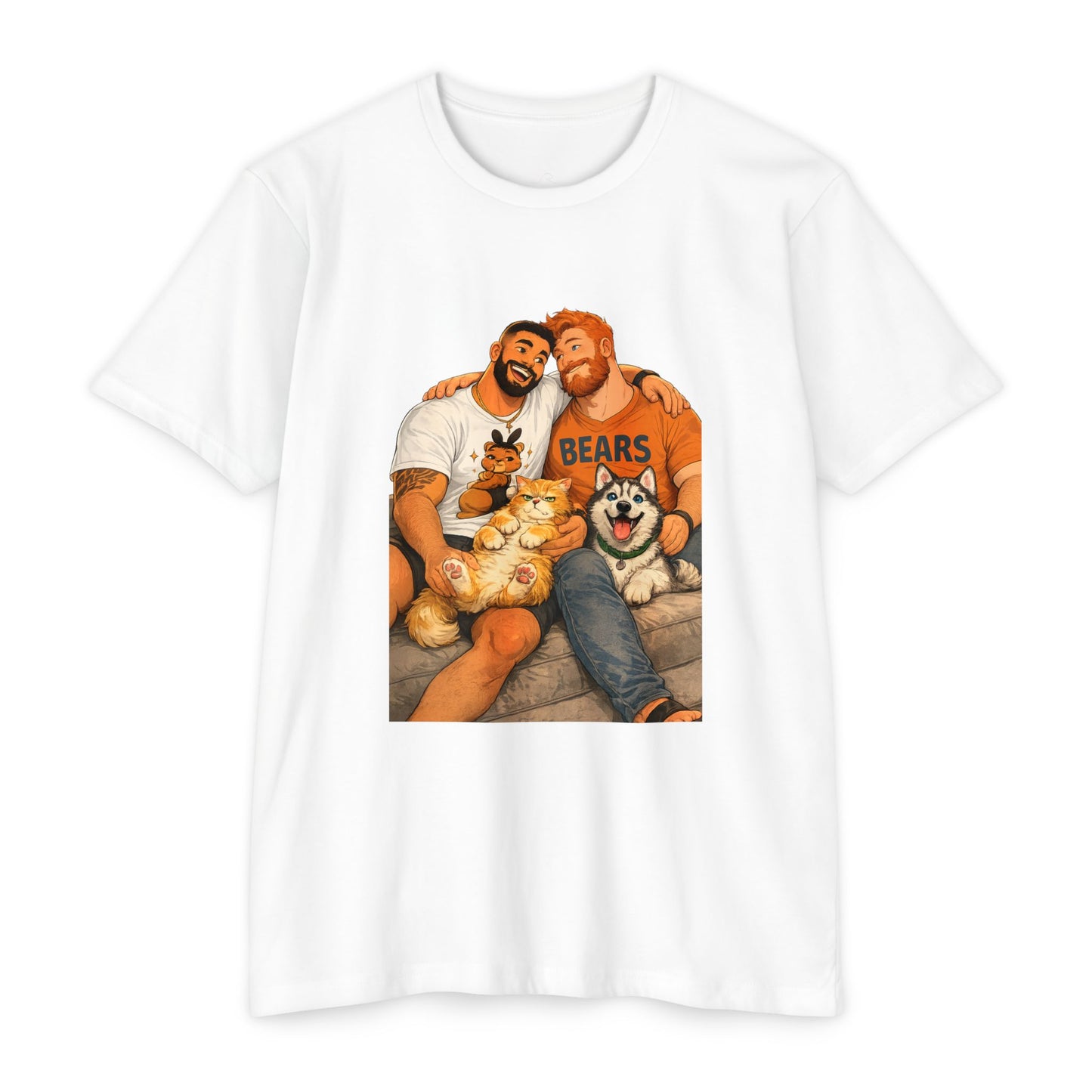 Bear Pride Couple T‑Shirt — Cozy Gay Couple Illustration with Dogs